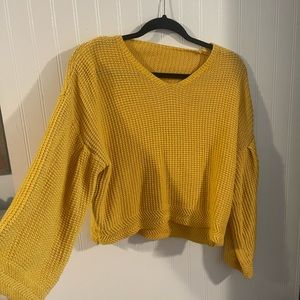 Yellow knit cropped sweater with bell sleeves small/medium